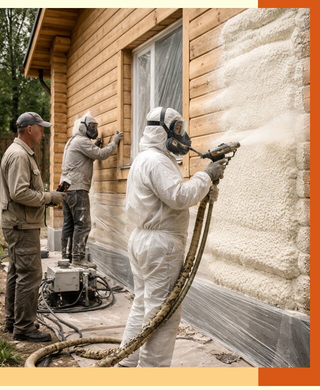 Утепление дома из бруса ППУ в Воркуте от 3958 руб/м2 под ключ | ТепломастерВрк