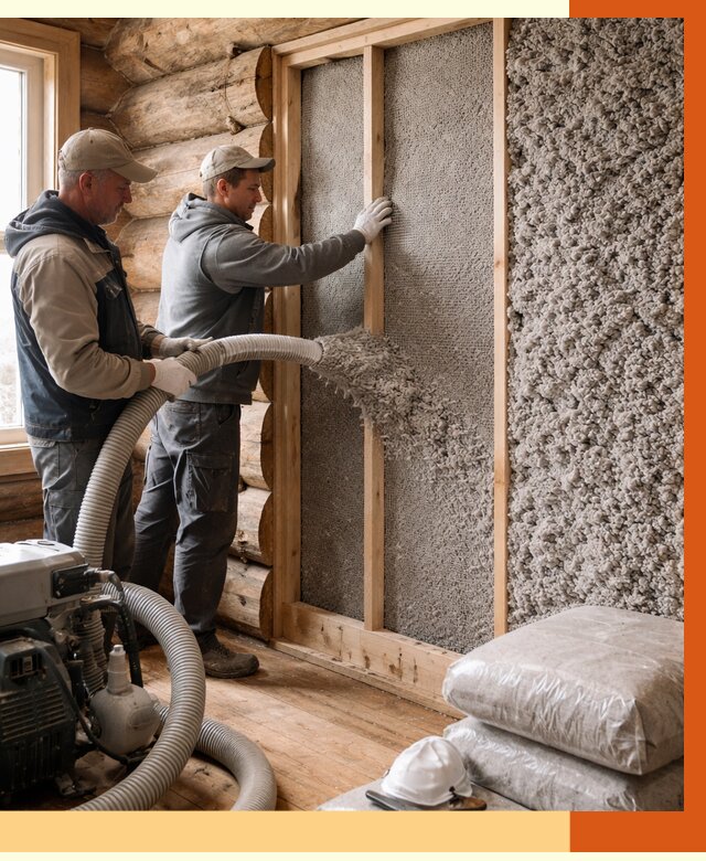 Утепление бревенчатого дома эковатой в Воркуте от 2827 руб. | ТепломастерВрк