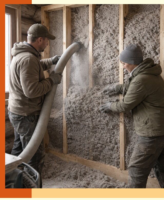 Утепление бревенчатого дома эковатой в Воркуте