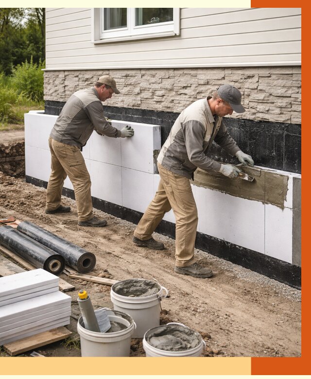 Утепление фундамента снаружи в Воркуте от 4318 руб. за м² | ТепломастерВрк