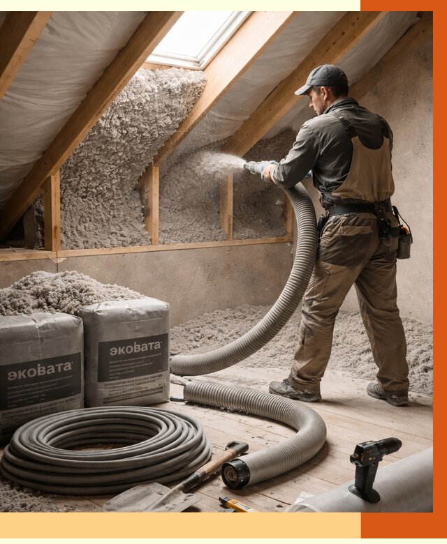 Утепление мансарды эковатой в Воркуте от 2262 руб/м2 — монтаж, задувка, цена | ТепломастерВрк