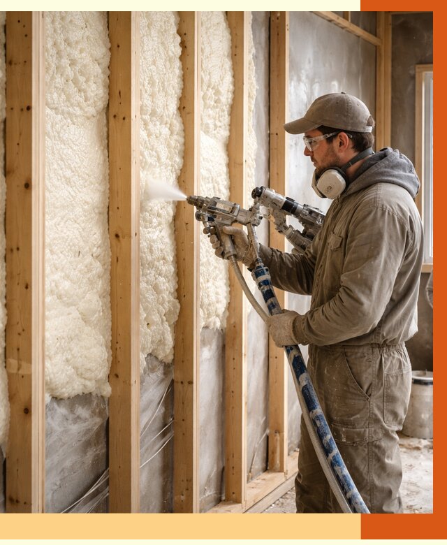 Утепление каркасной стены ППУ в Воркуте от 4369 руб./м2 под ключ | ТепломастерВрк