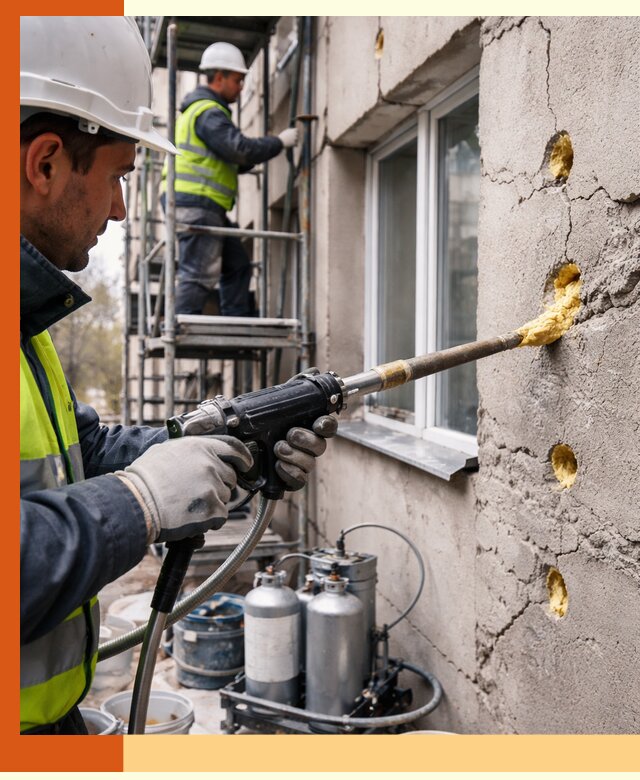 Заполнение пустот в фасаде и утепление стен в Воркуте