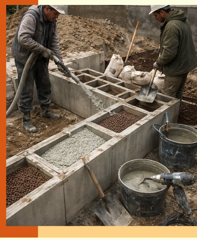 Заполнение полостей фундамента в Воркуте герметичным утеплением и повышением прочности