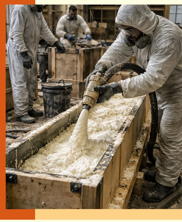 Заливка пенополиуретана в формы для утепления в Воркуте