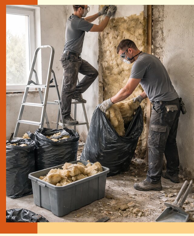 Демонтаж старого утеплителя и вывоз отходов в Воркуте