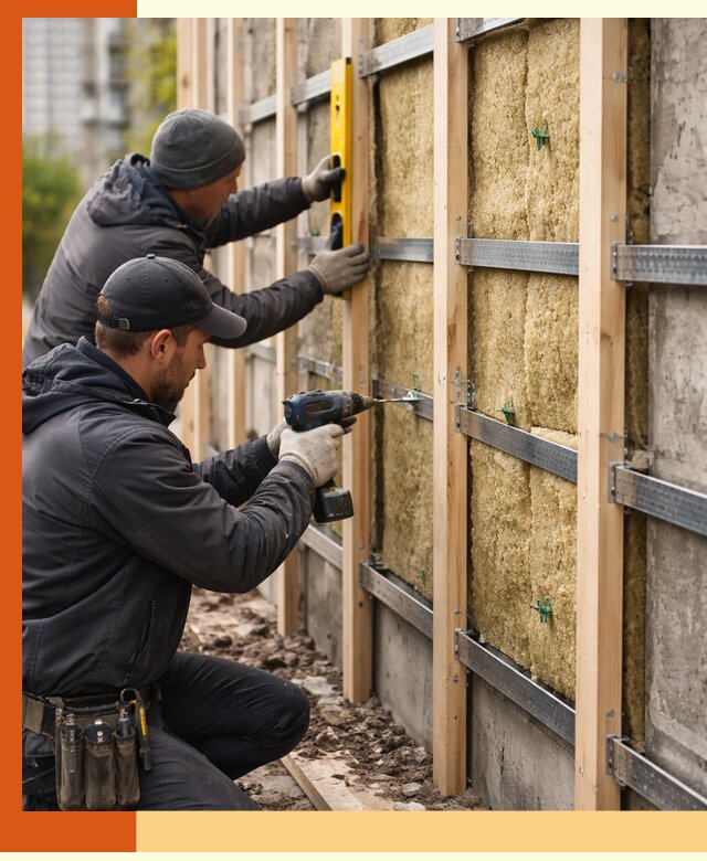 Монтаж обрешетки под утепление зданий и квартир в Воркуте
